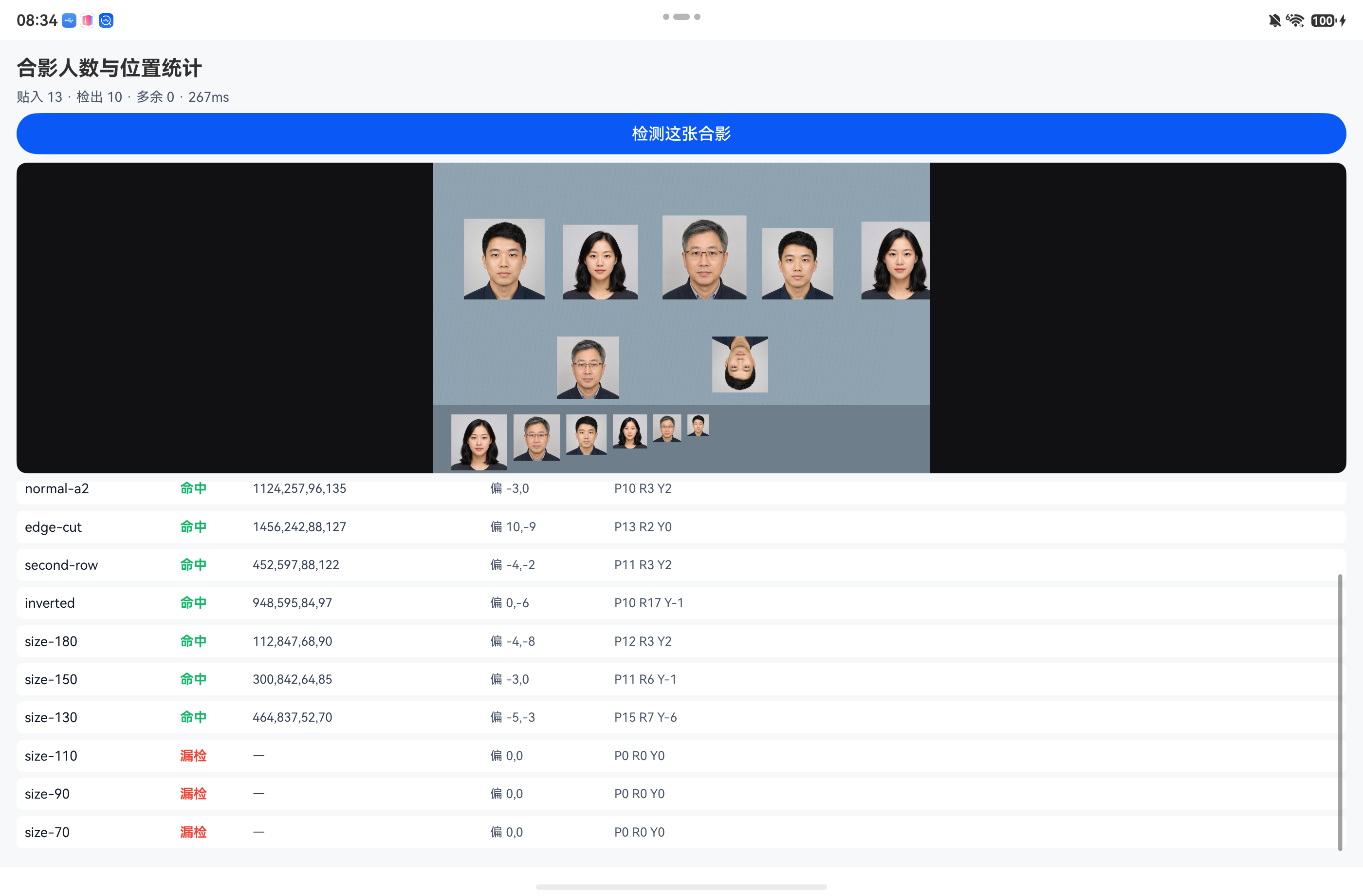 尺寸阶梯:130 命中,110 起连续三档漏检